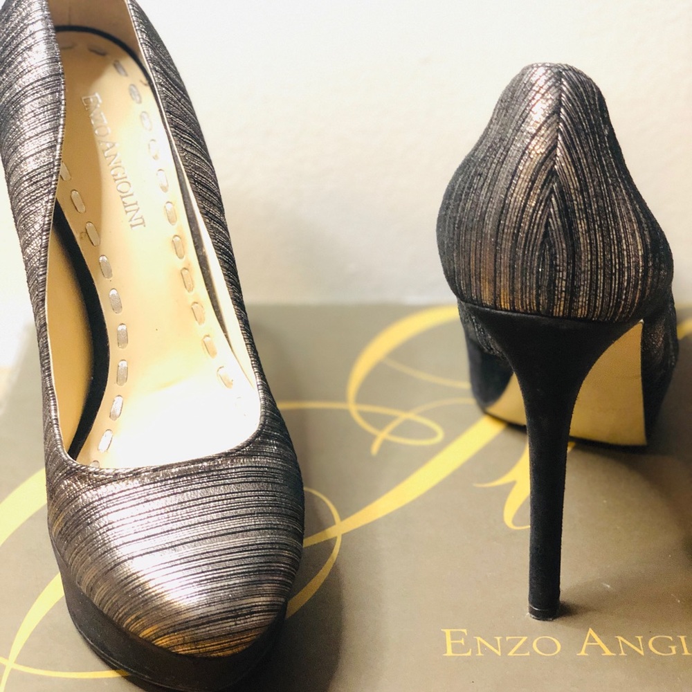 Enzo Angiolini | Metallic Silver and Black Heels